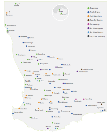 Nutrien Ag Solutions west region network map.